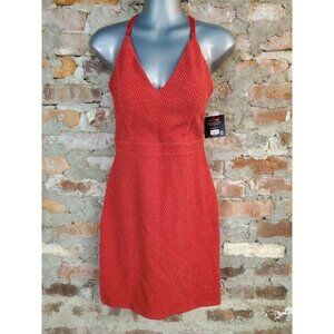 New Planet Gold Red Dress Womens Sz M Lace Open Back i
